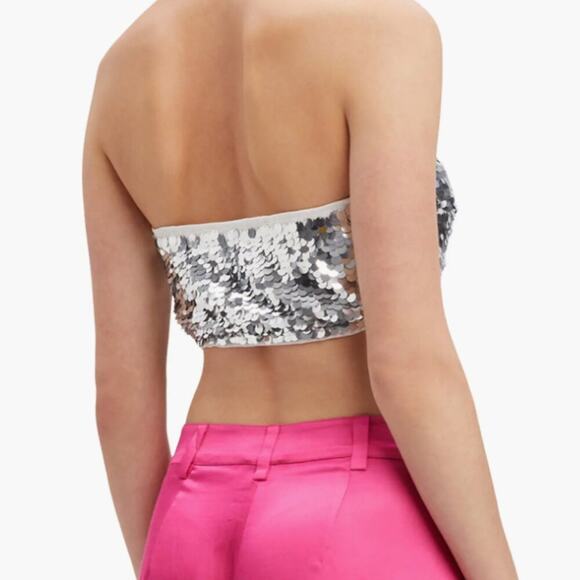 Bardot Cosmic Silver Sequin Bandeau Tube Top US Size 6 - Picture 2 of 10